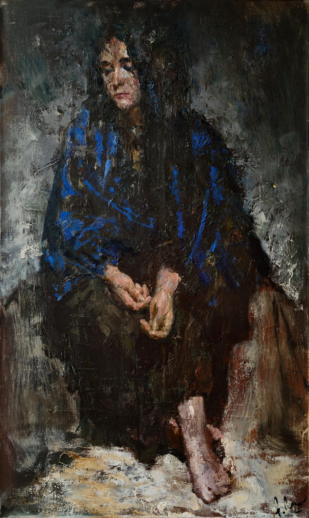 Sorrowful woman. Original modern art painting