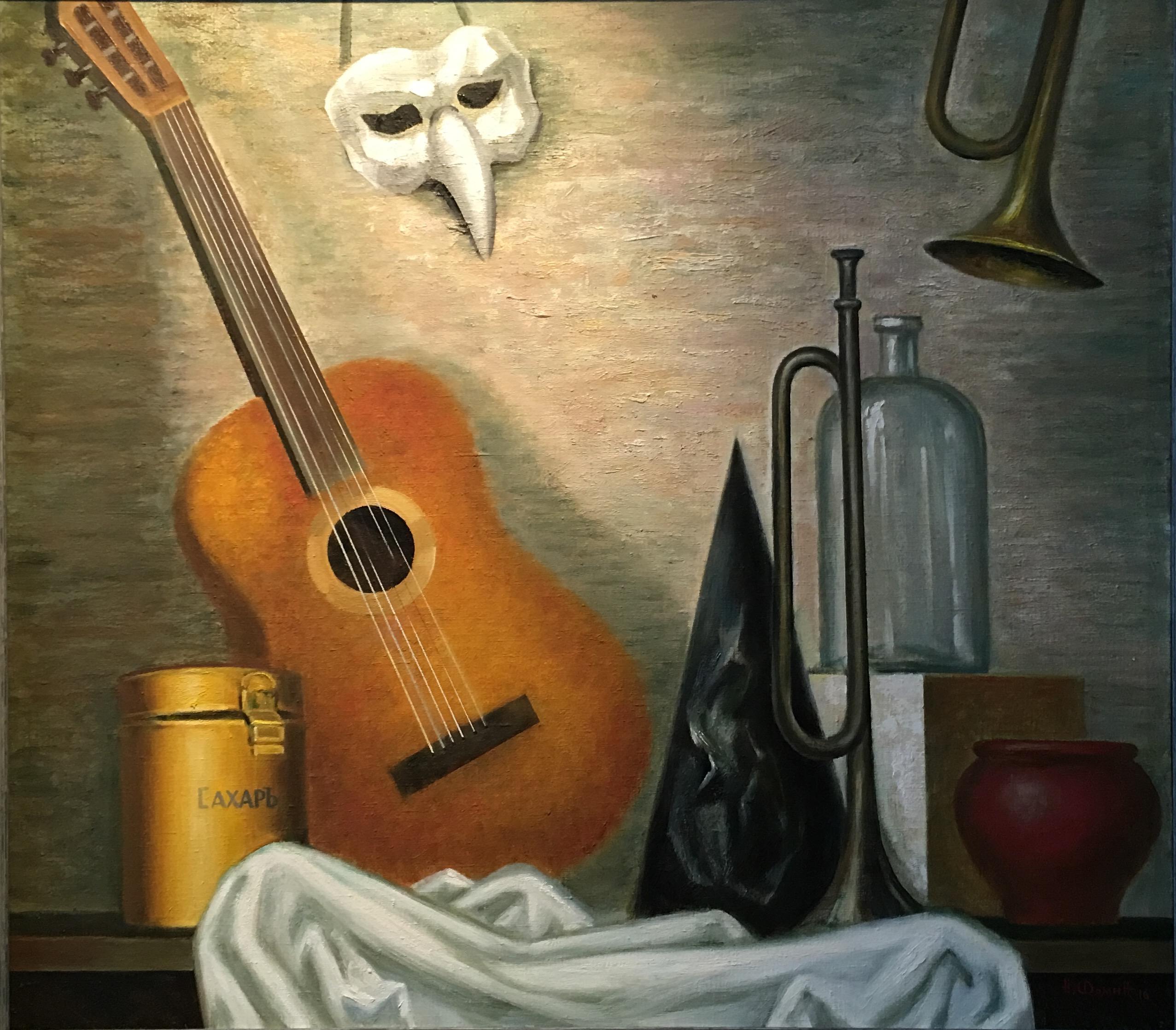 Still life with guitar. Original modern art painting