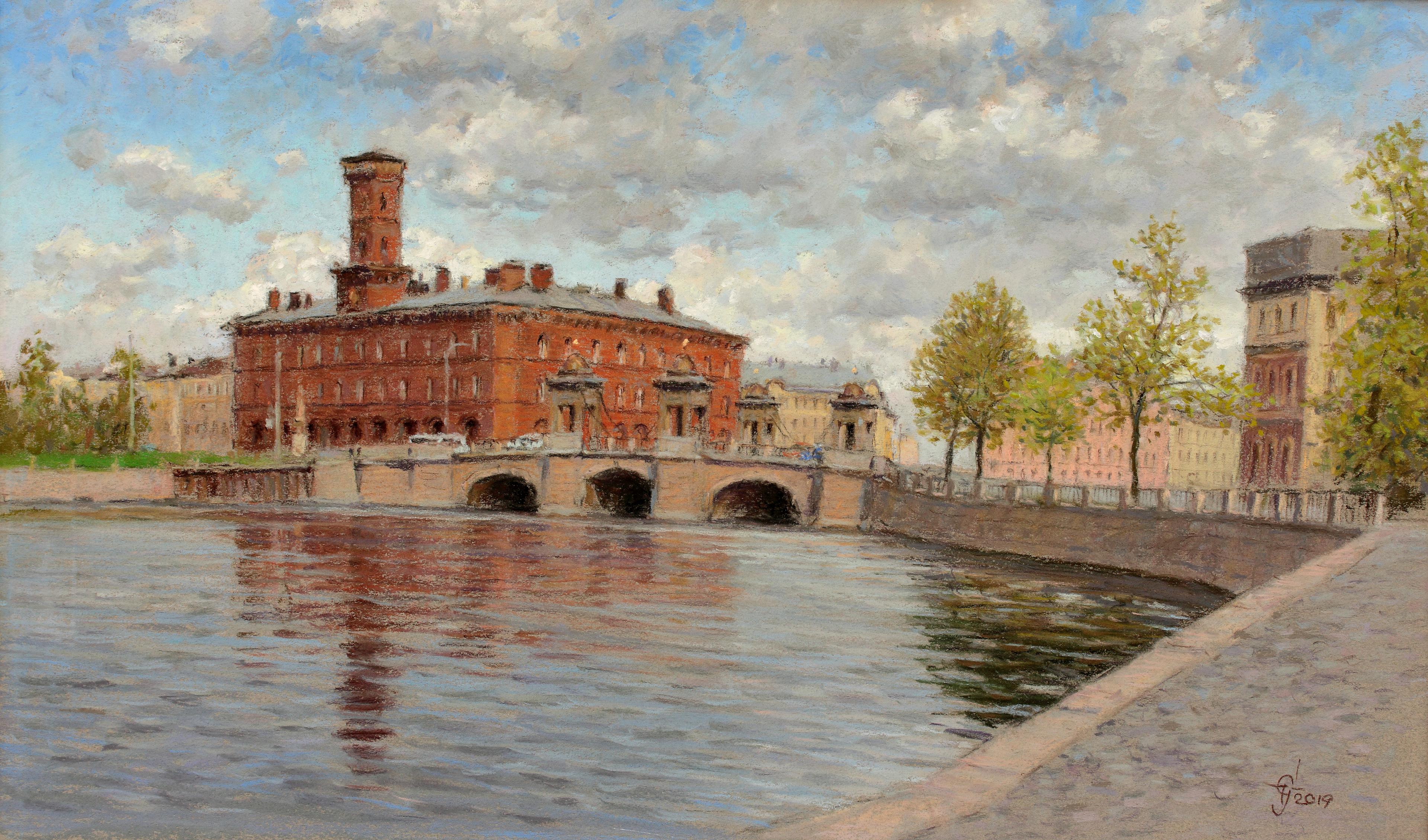 St. Petersburg view. Kalinkin bridge . Original modern art painting