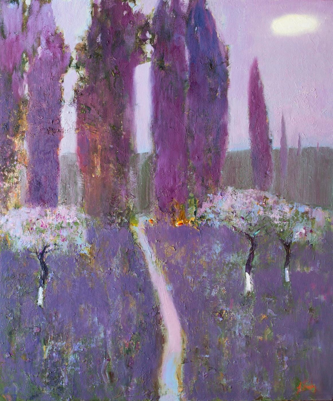 The purple field of Toscana. Original modern art painting