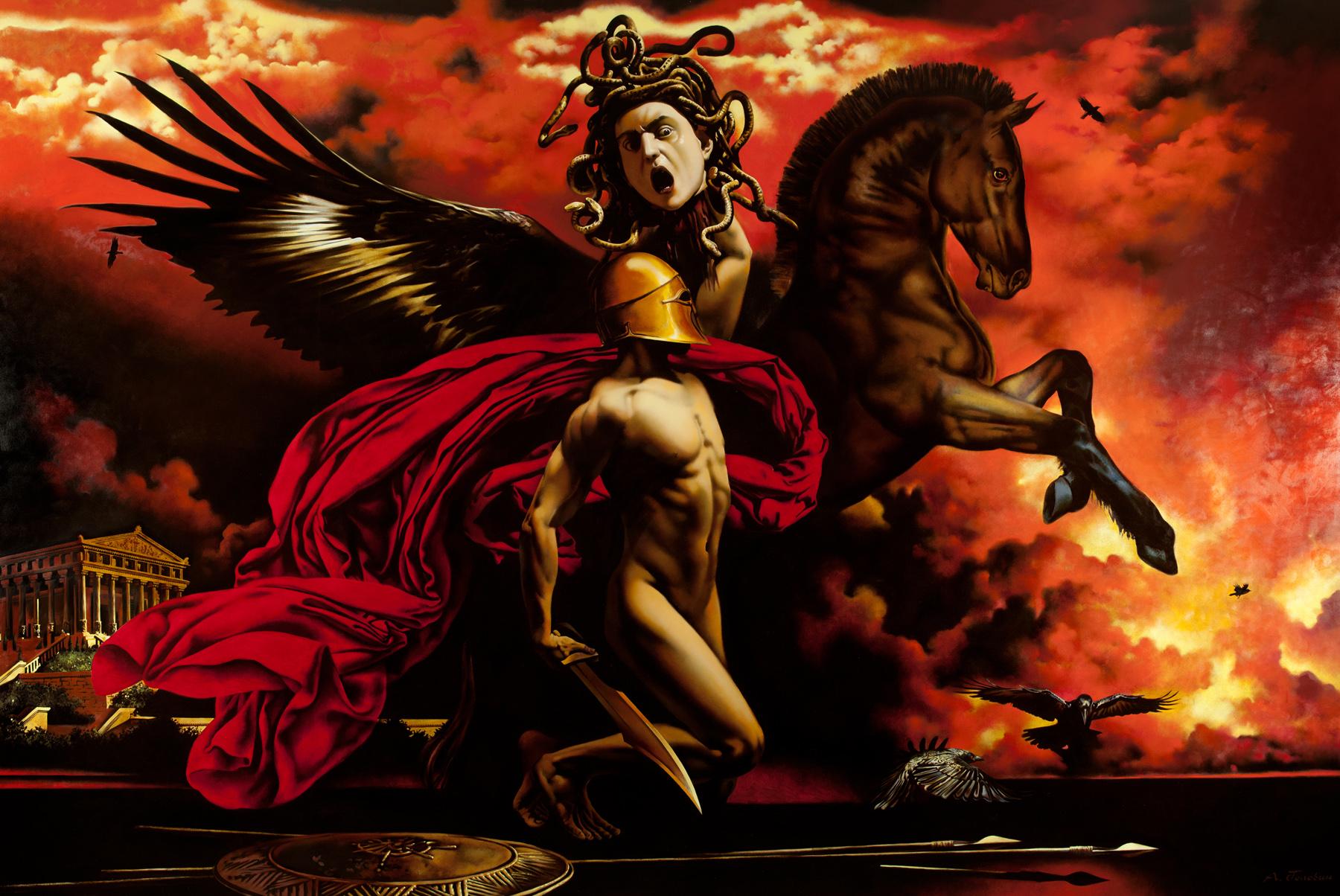 Perseus with the head of Medusa. Original modern art painting