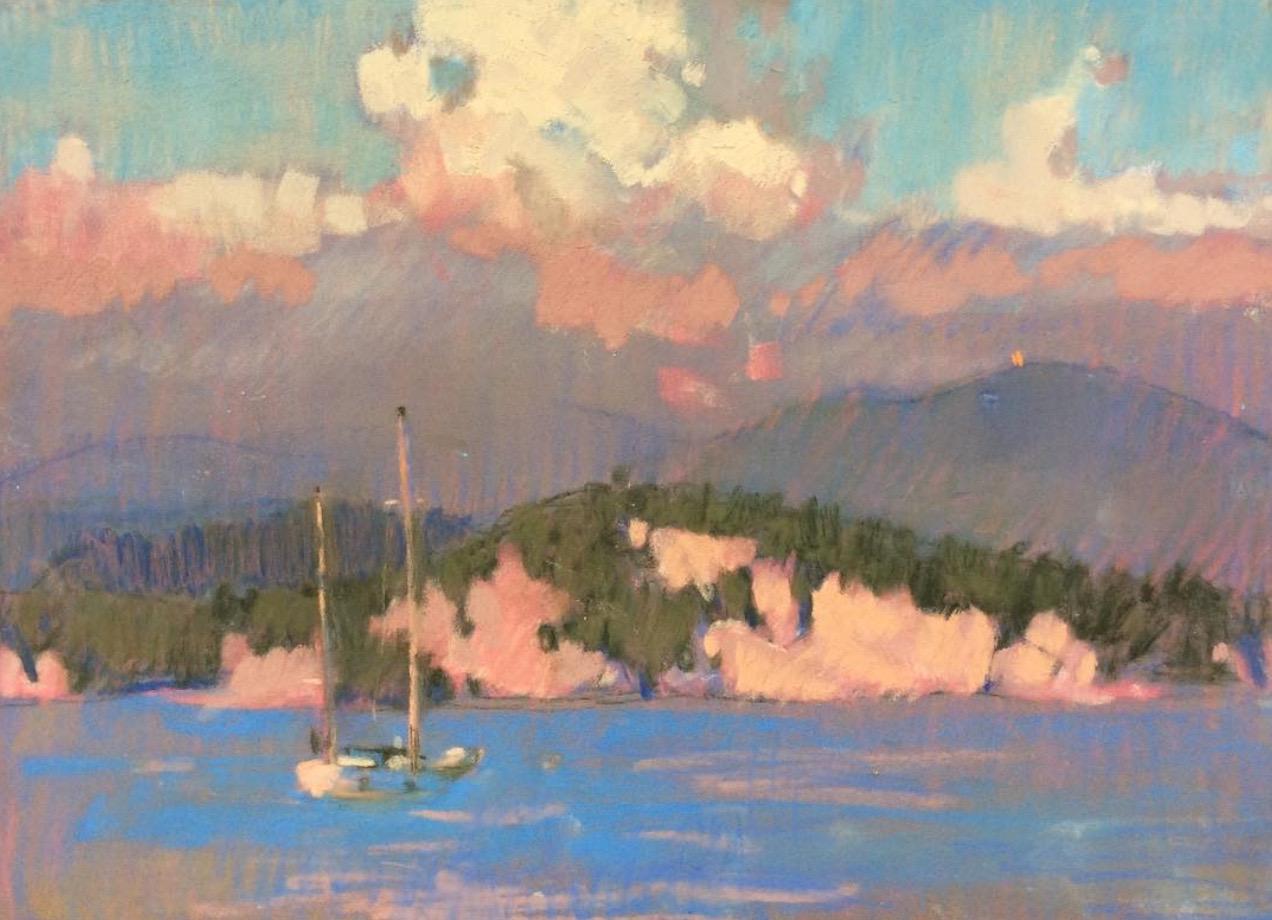 Sunset on the sea. Original modern art painting