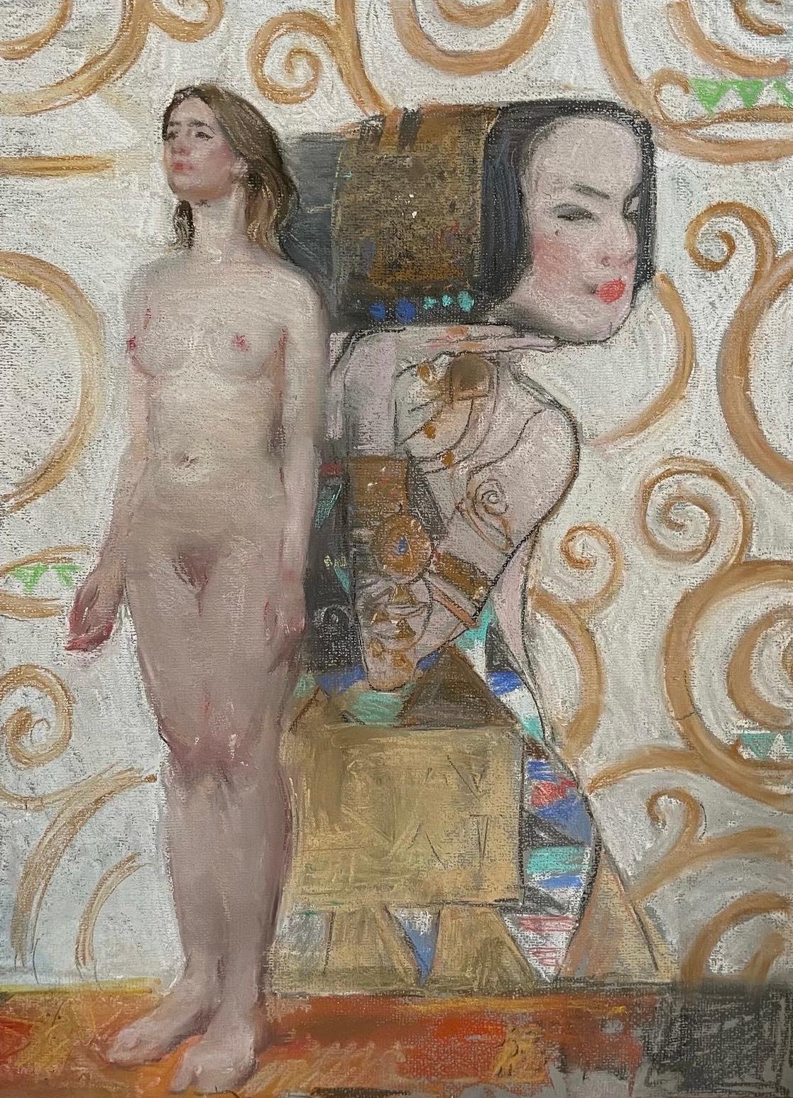 nude against the background of Klimt. Original modern art painting