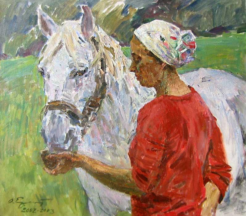 женщина с лошадью. Original modern art painting