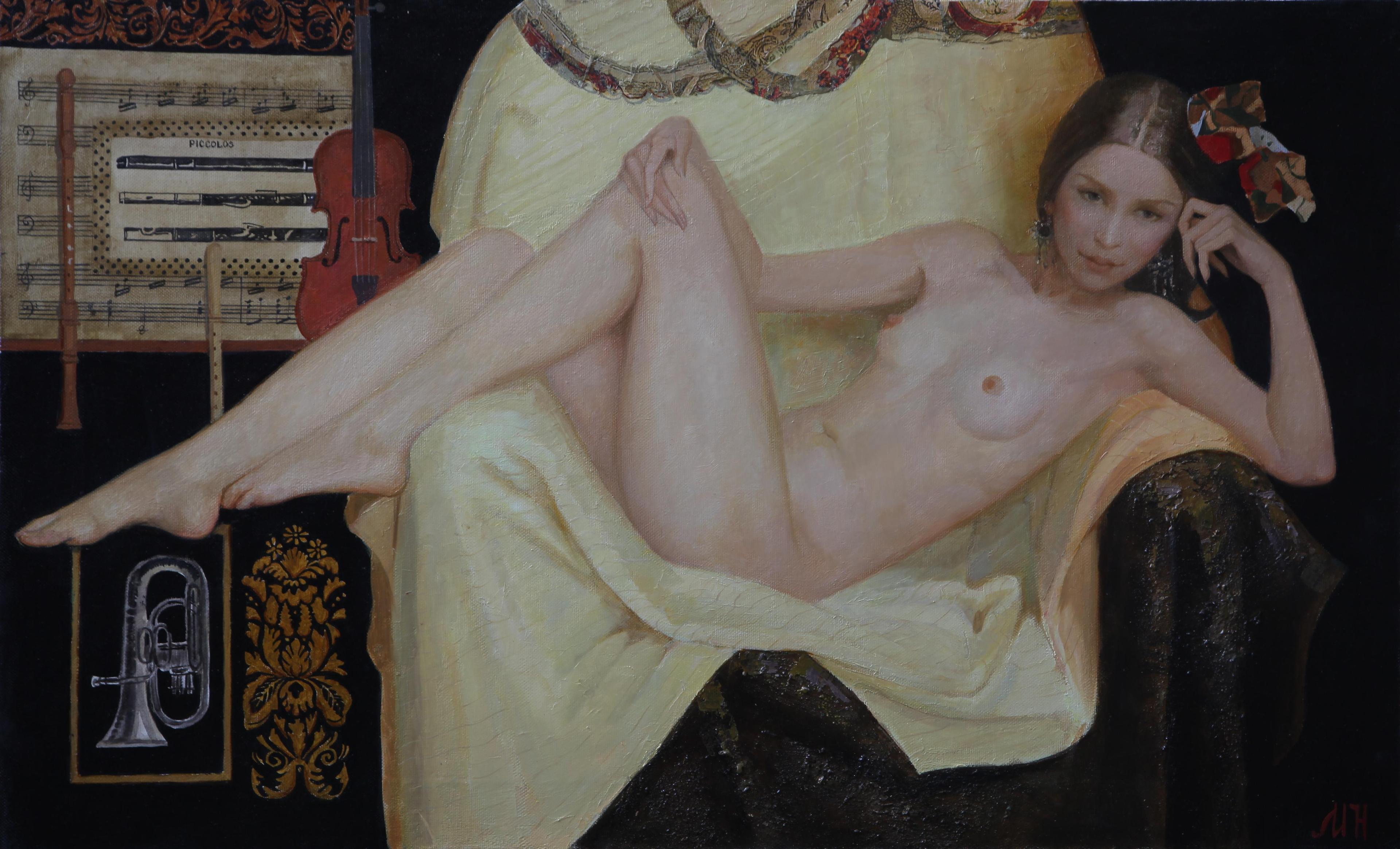 Nude in the armchair. Original modern art painting