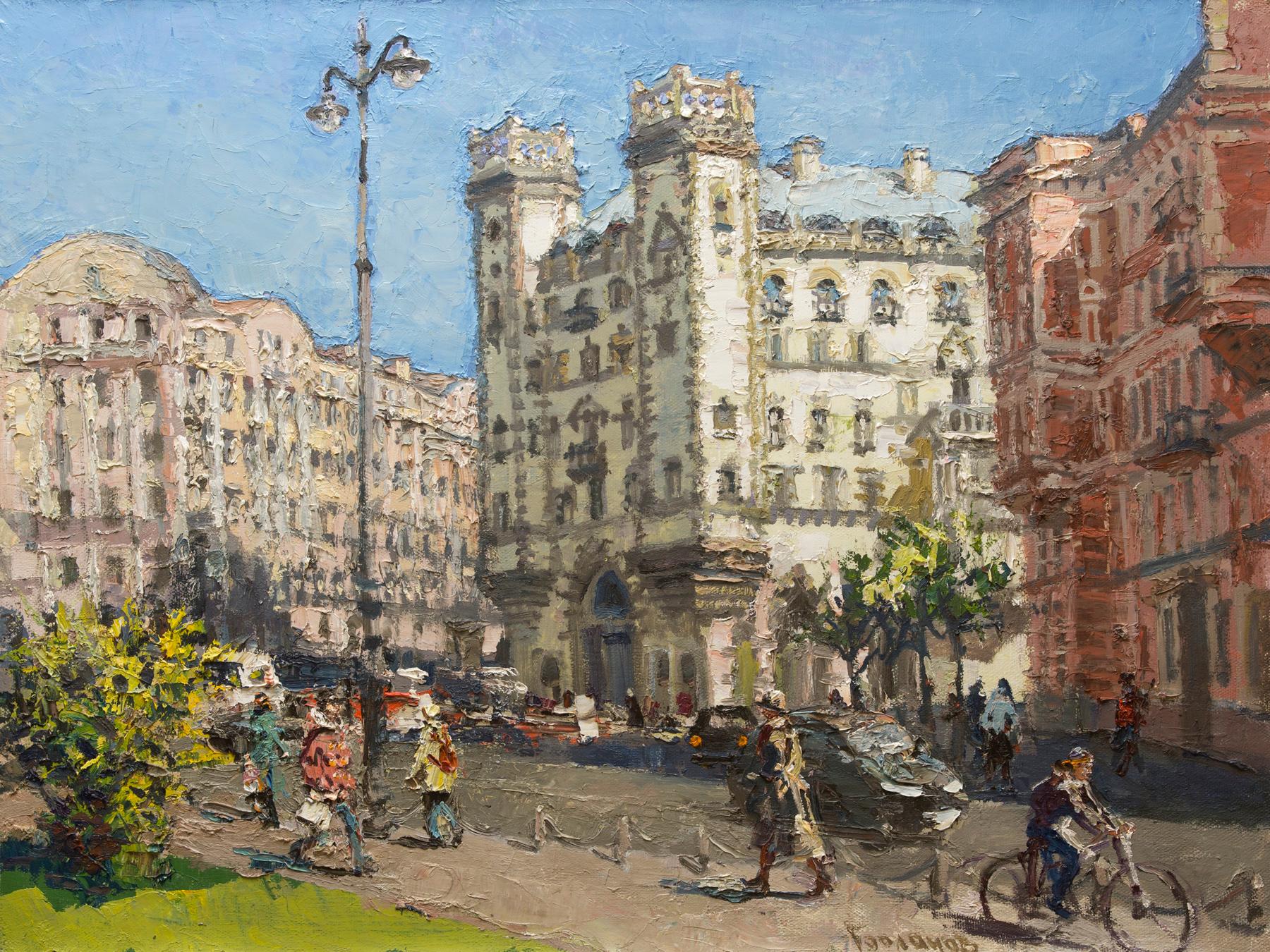 L Tolstoy square. Saint-Petersburg. Original modern art painting