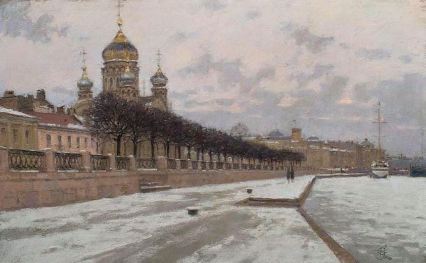 Saint Petersburg. Neva river embankment. Original modern art painting