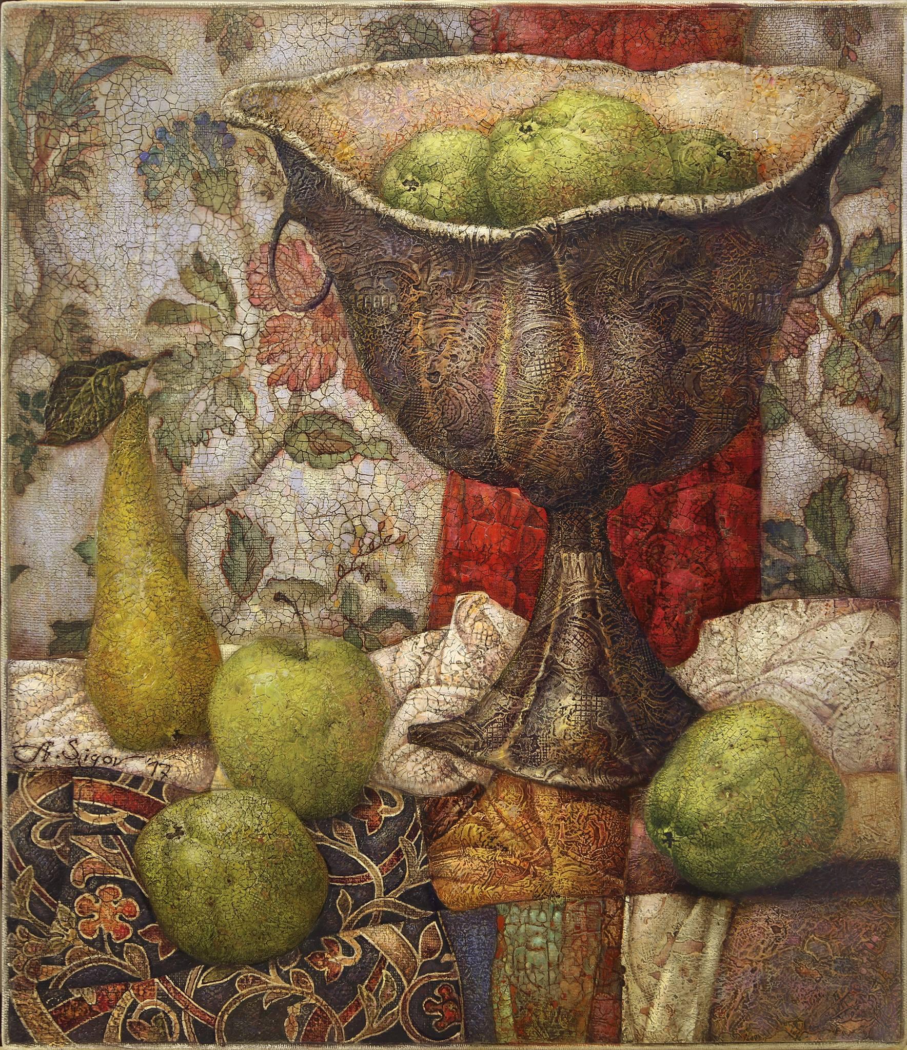 旧花园的苹果. Original modern art painting
