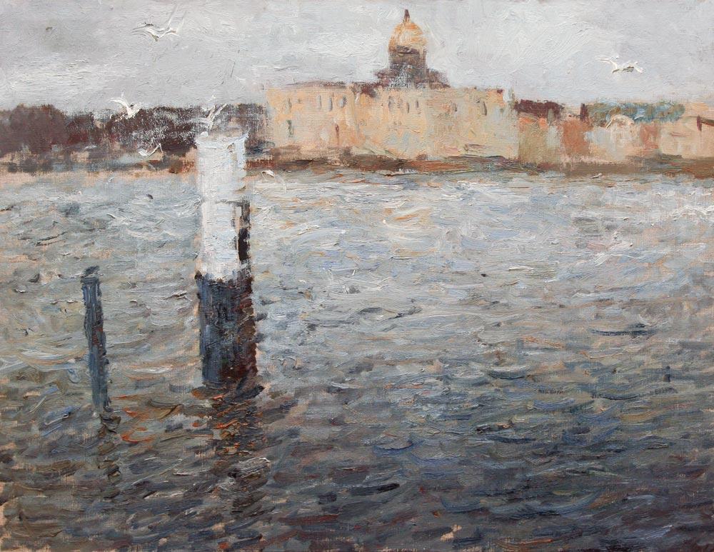 On the river Neva. Original modern art painting