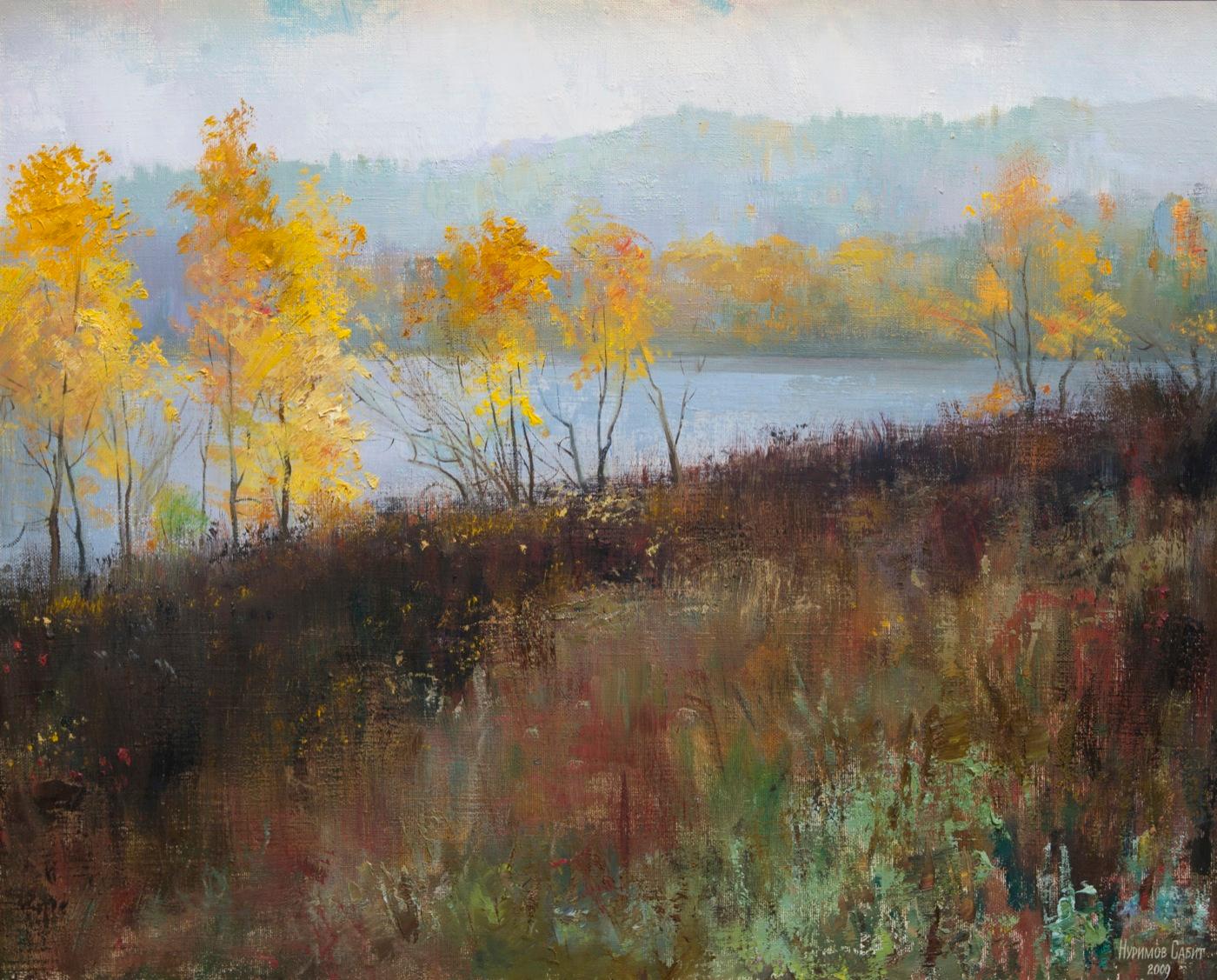 Autumn landscape. Original modern art painting