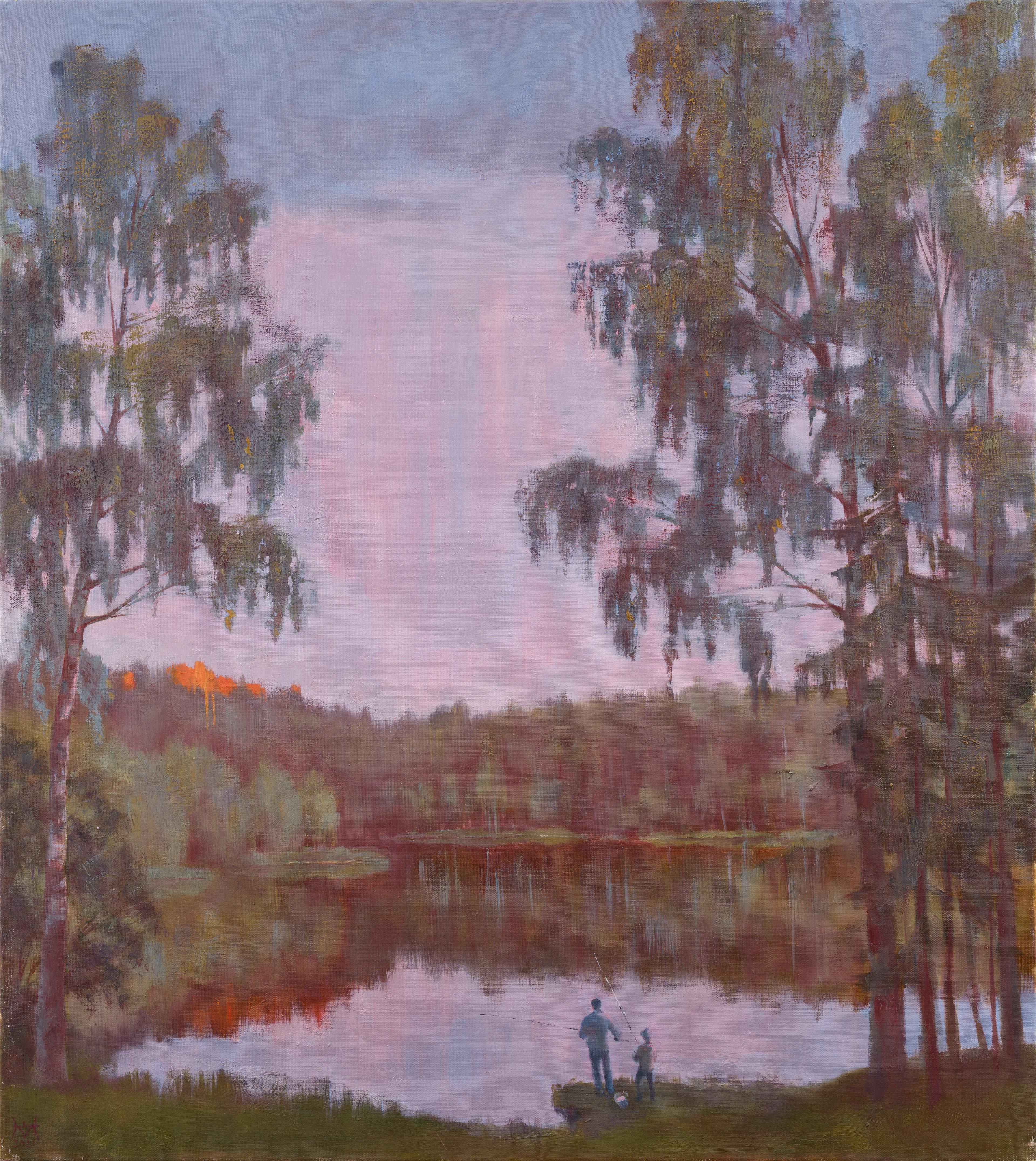 Evening fishing. Original modern art painting