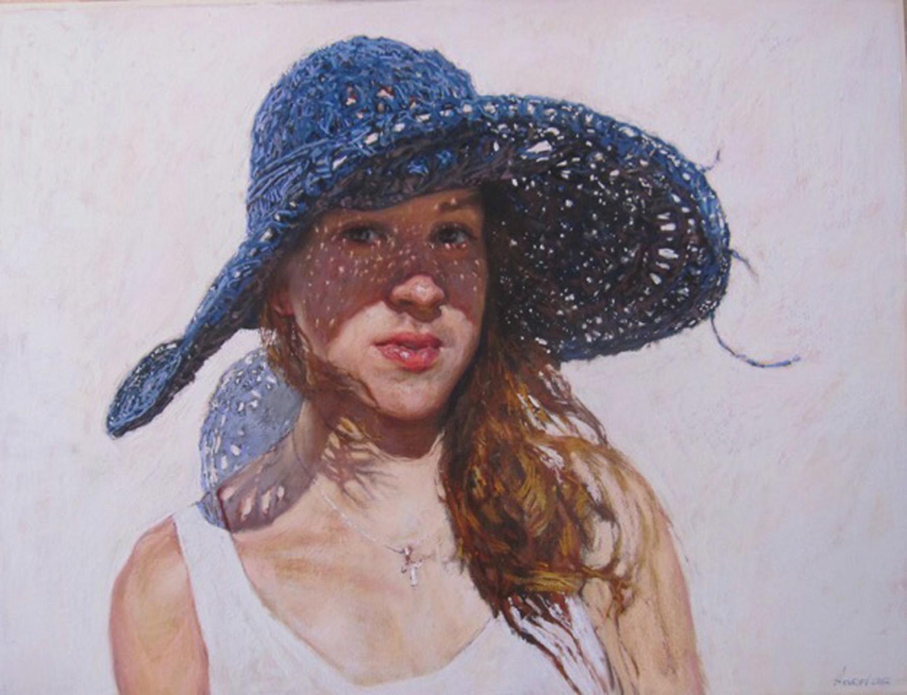 Blue cap. Original modern art painting