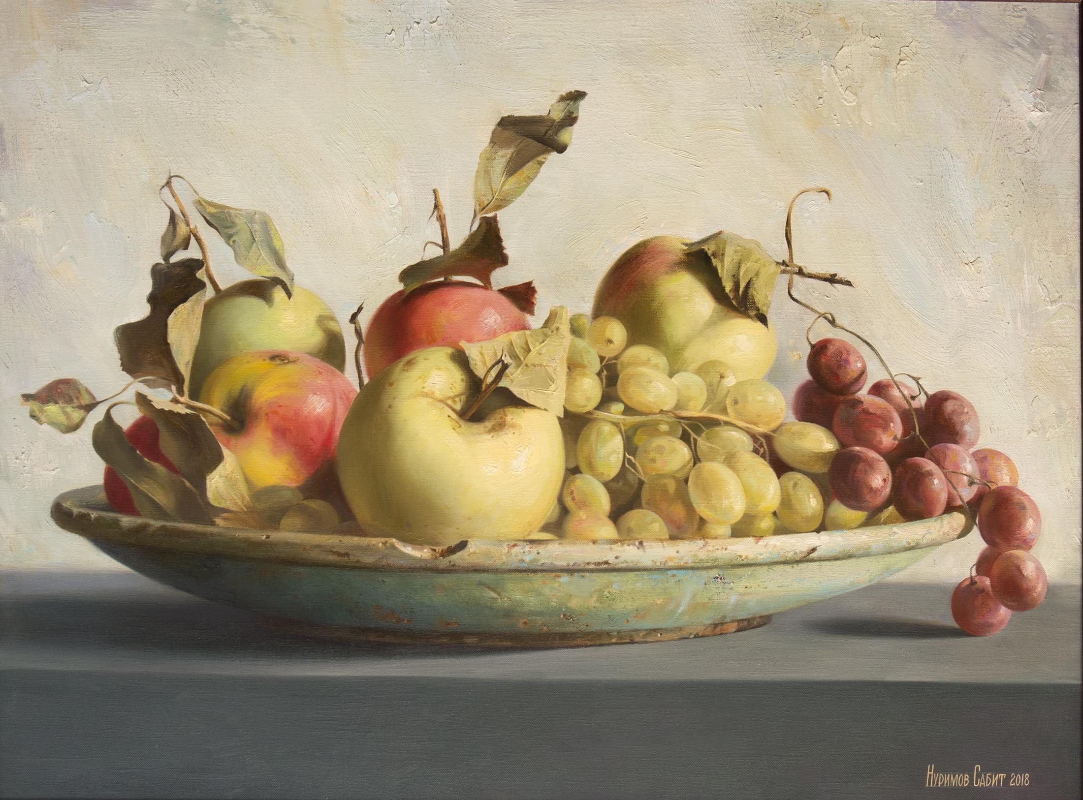 Apples and grapes. Original modern art painting