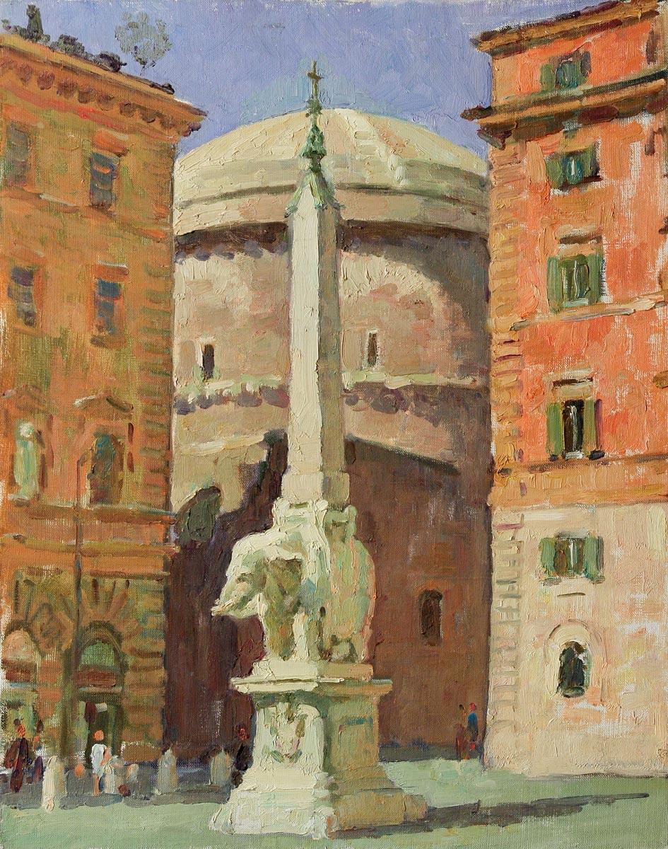 Egyptian obelisk in Rome. Original modern art painting