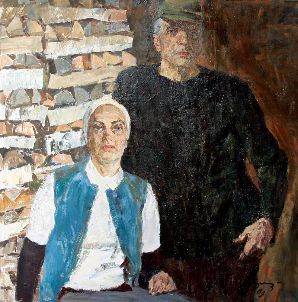 Self-portrait with Svetlana. Original modern art painting