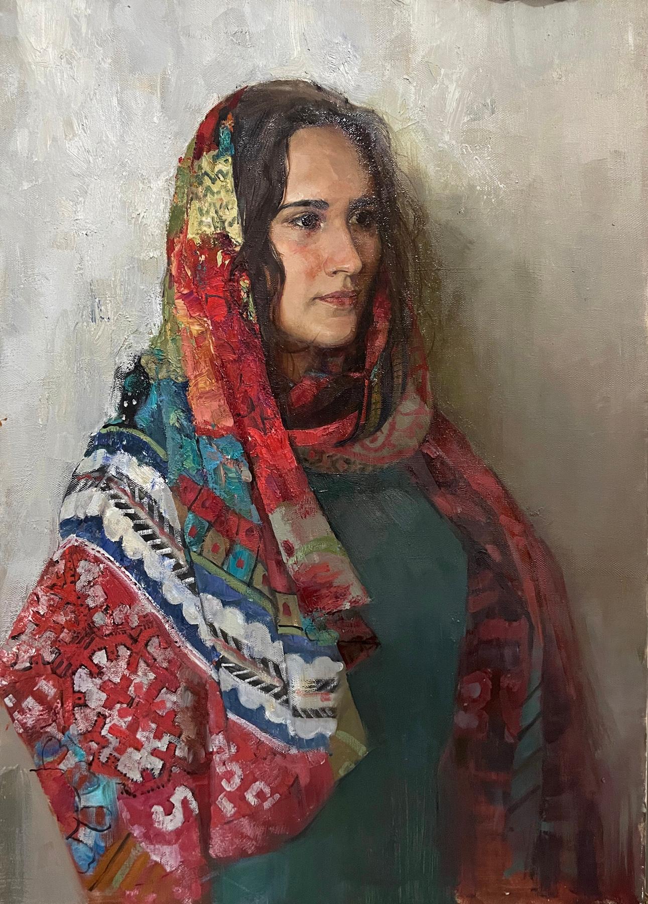 Colorful  shawl . Original modern art painting