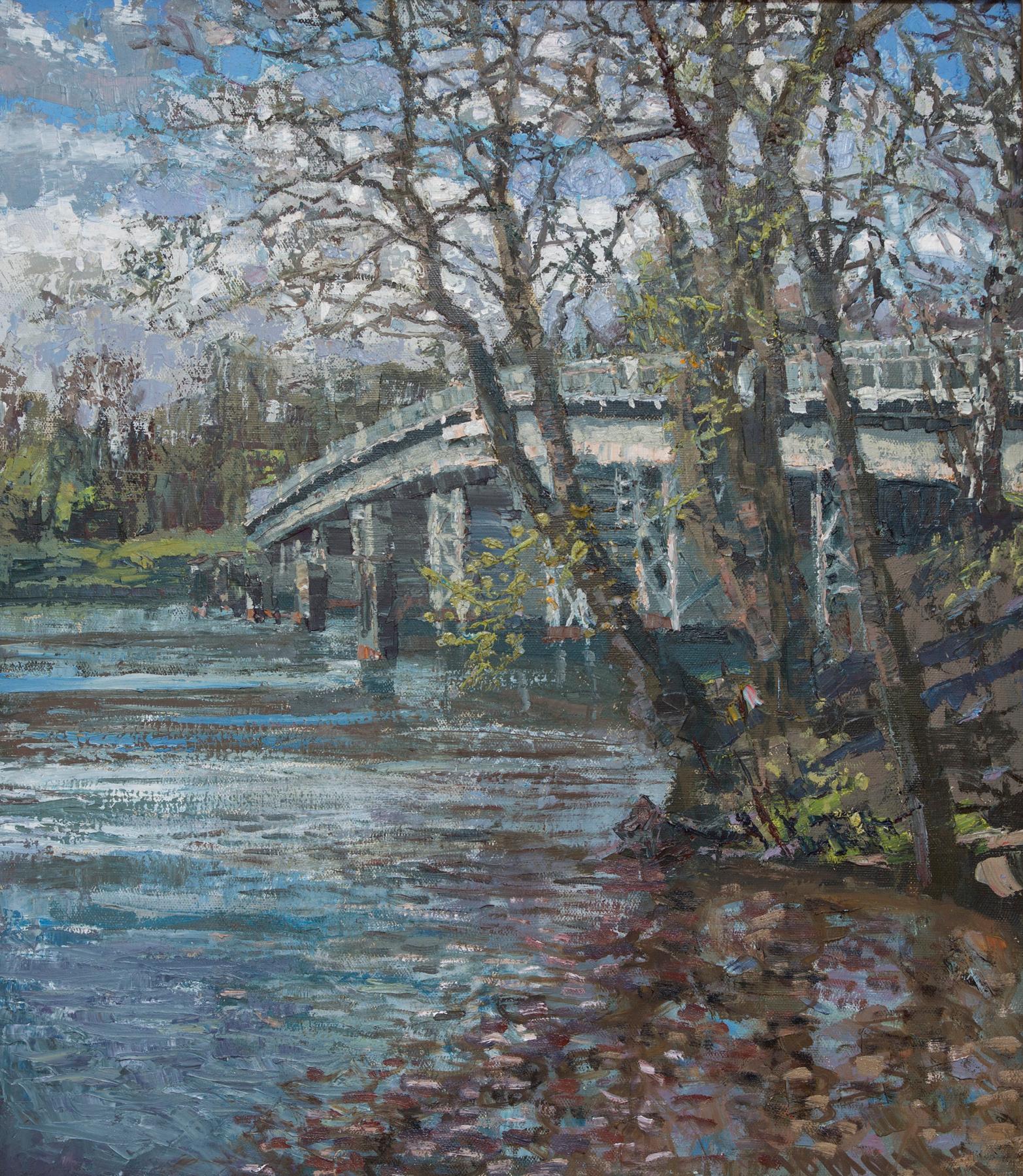 Elagin bridge. Original modern art painting