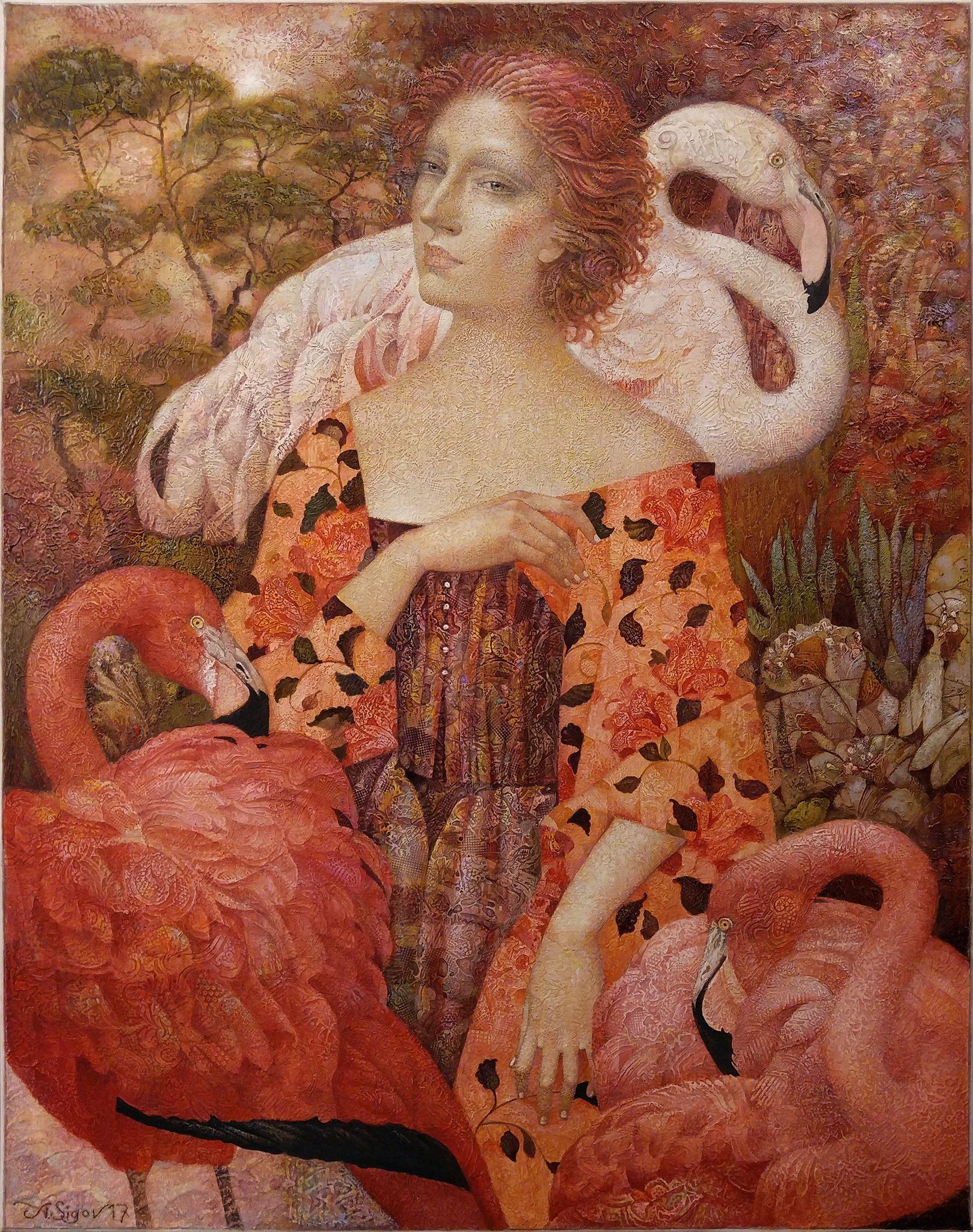 Flamingo. Original modern art painting