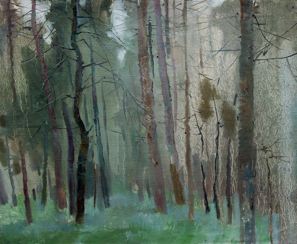 туман в лесу. Original modern art painting