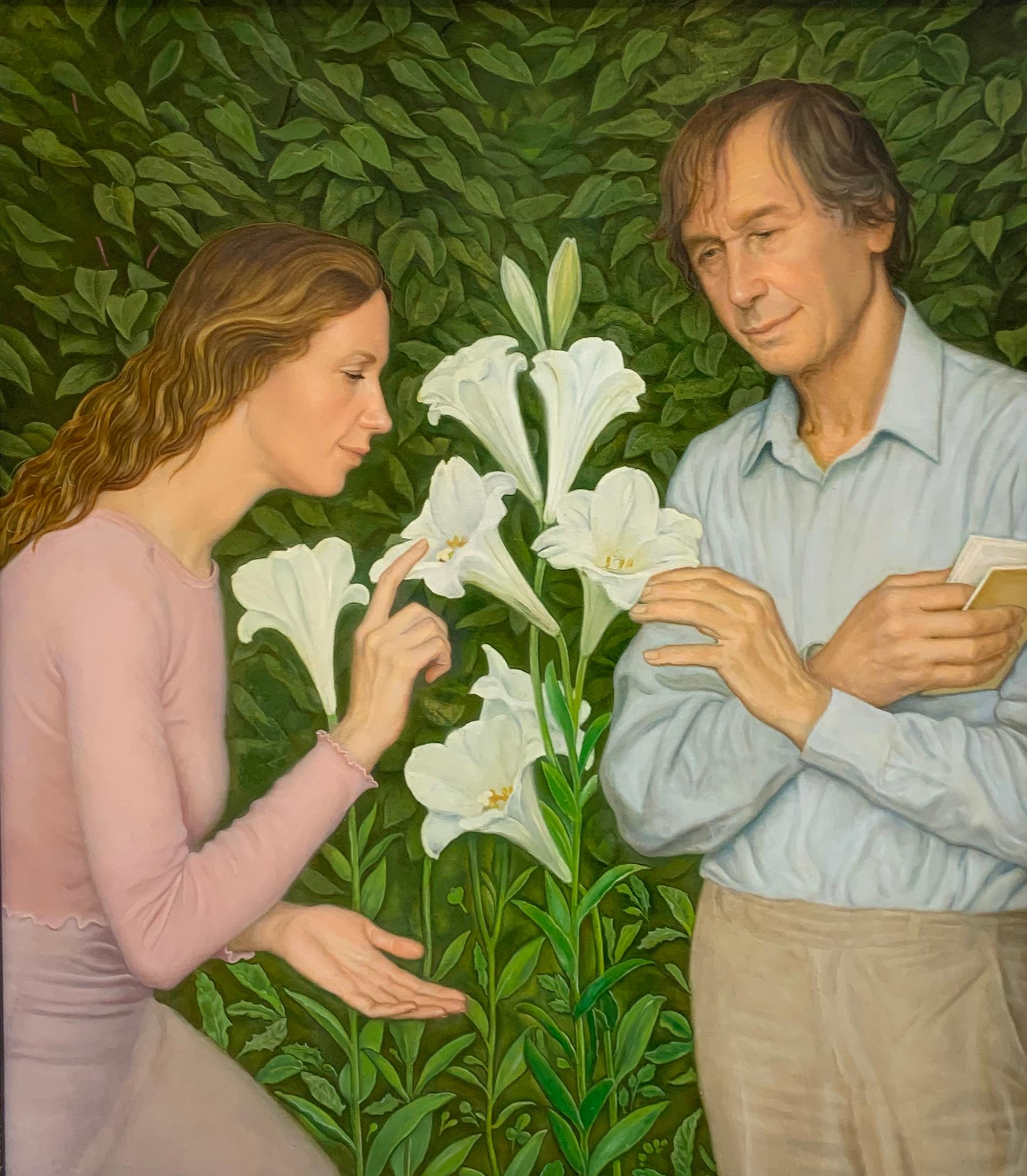 The lilies have blossomed. Rural life of an intellectual. Original modern art painting