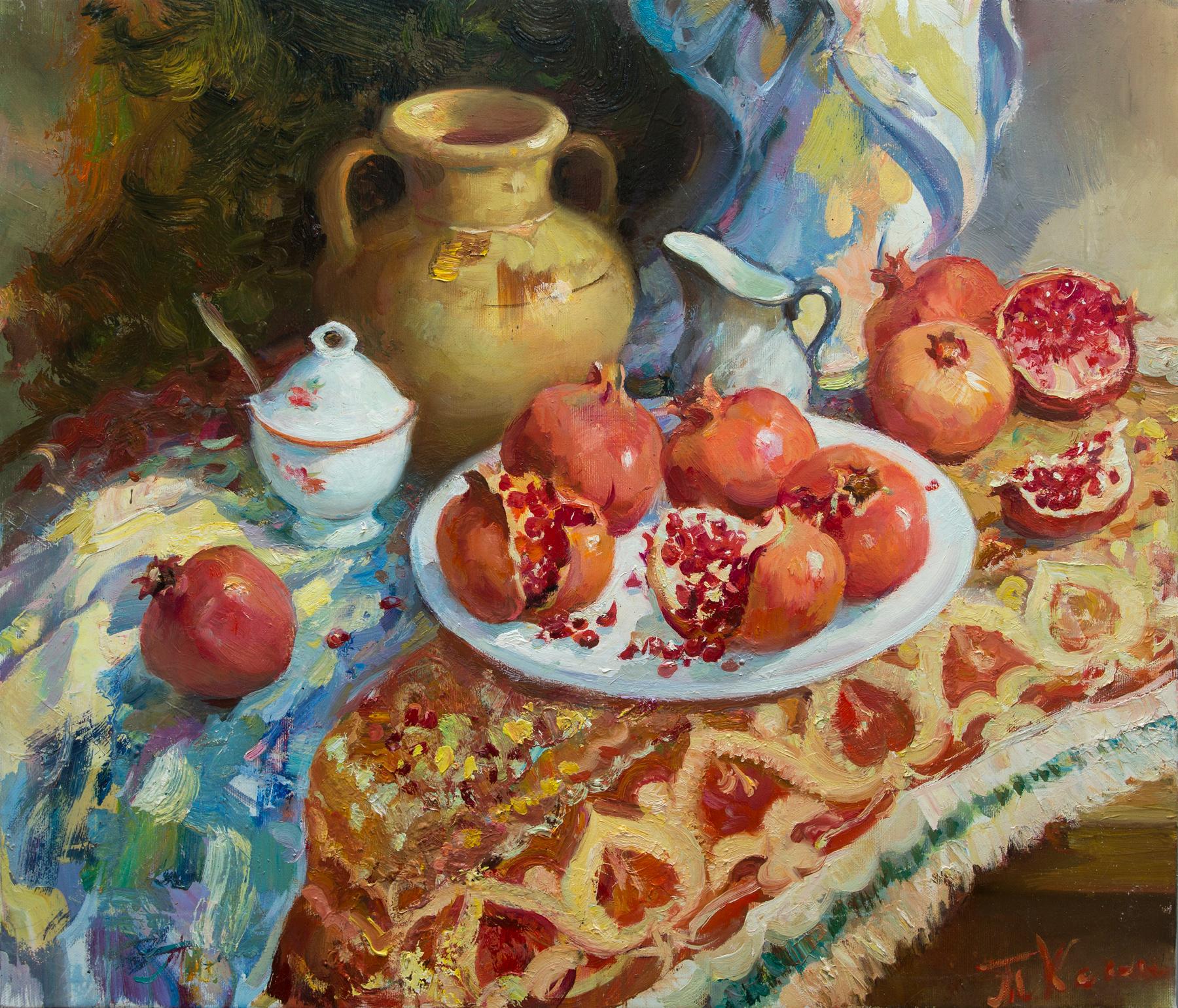Still life with sugar bowl. Original modern art painting