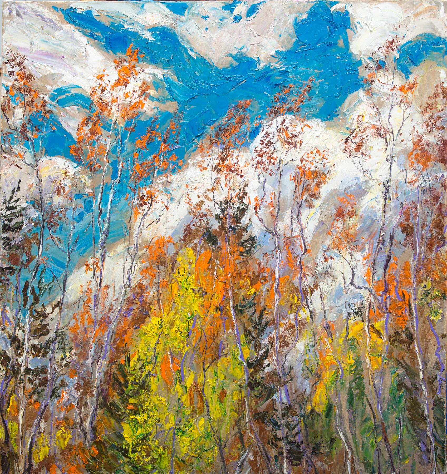 Autumn birches. Original modern art painting