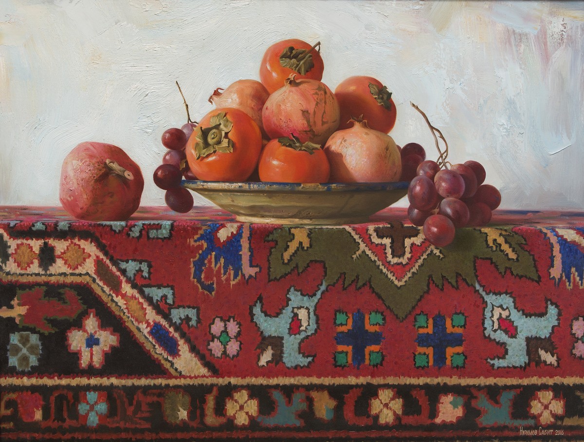 Persimmons and pomegranates on the carpet — Nurimov Sabit
