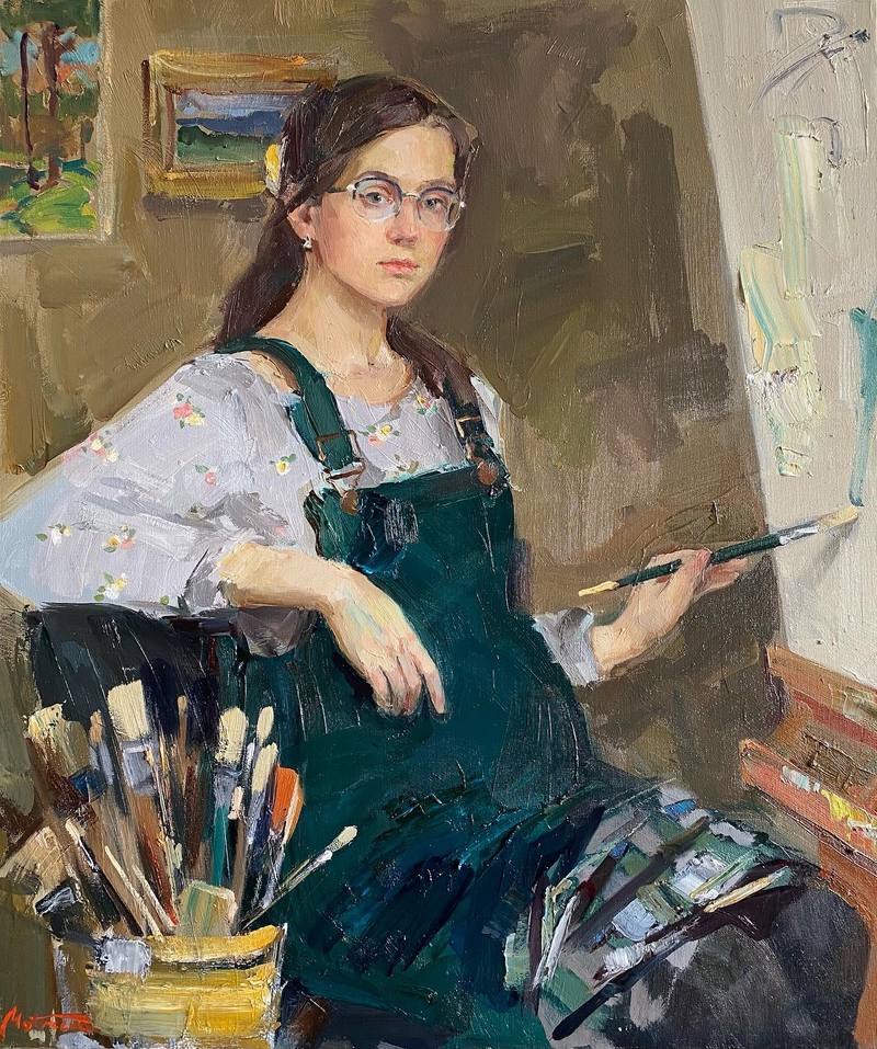 Self portrait with green brush. — Matveeva Anastasia