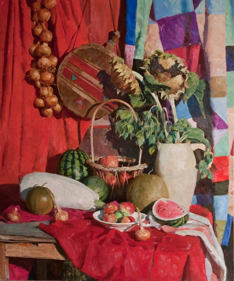 Still life with sunflowers and basket — Ovcharenko Ilya