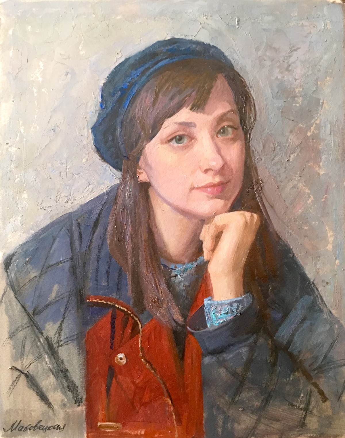 Portrait of a girl in blue beret — Makovezkaya Natalia