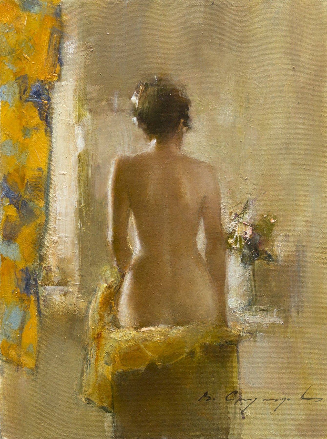 Sitting model with yellow drape — Smukrovich Vitold